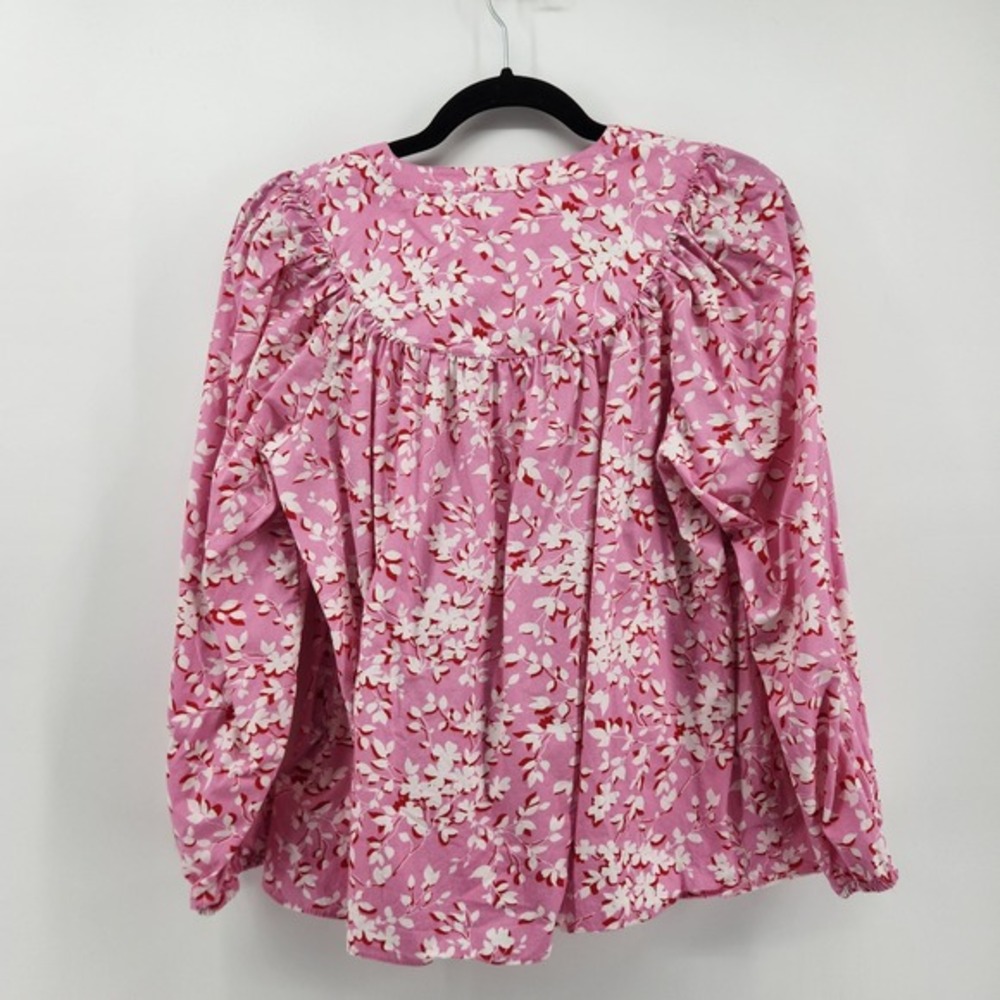 Draper James‎ Floral Print Long Sleeve Blouse Pink White Size Small - Picture 2 of 5